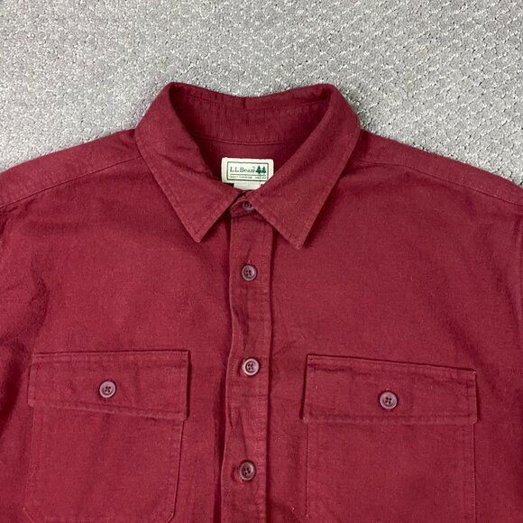 LL Bean Chamois Cloth Shirt Men's Large Red Cotton Hiking Outdoor Button 0 MT03 - Picture 2 of 10